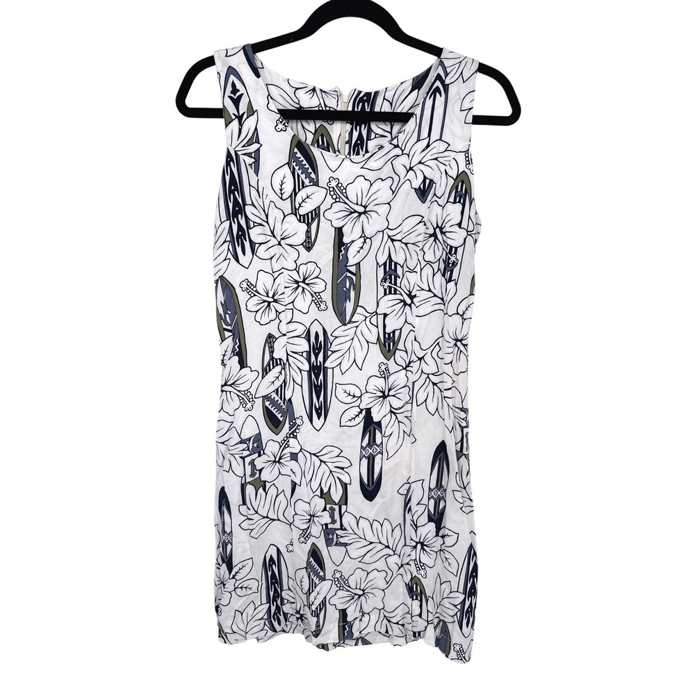 Samson Dress Medium White Tropical Surfboard Floral Hibiscus Surf Beach Hawaiian